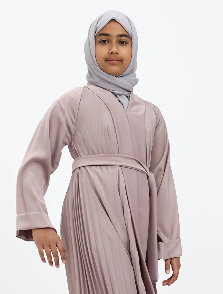 Girls Rose Pink Pleated Silhouette Abaya